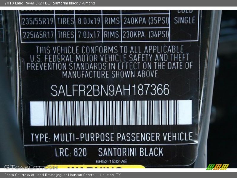 Santorini Black / Almond 2010 Land Rover LR2 HSE
