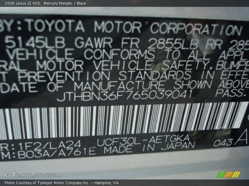 Mercury Metallic / Black 2006 Lexus LS 430