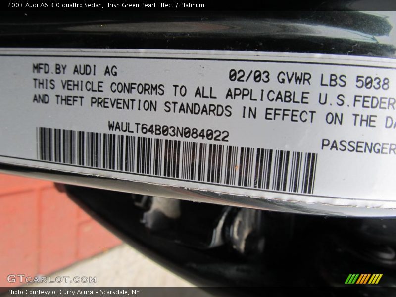 Irish Green Pearl Effect / Platinum 2003 Audi A6 3.0 quattro Sedan