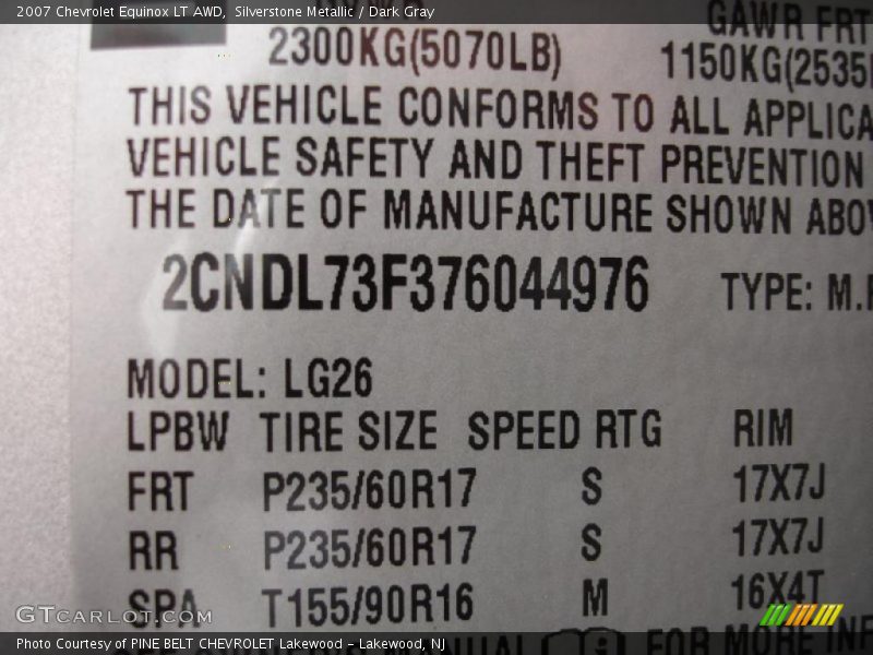 Silverstone Metallic / Dark Gray 2007 Chevrolet Equinox LT AWD