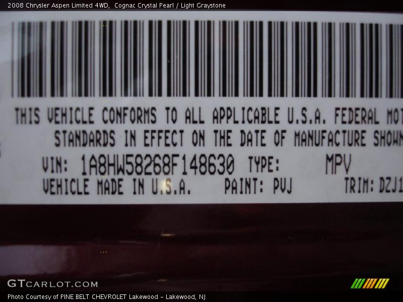 Cognac Crystal Pearl / Light Graystone 2008 Chrysler Aspen Limited 4WD