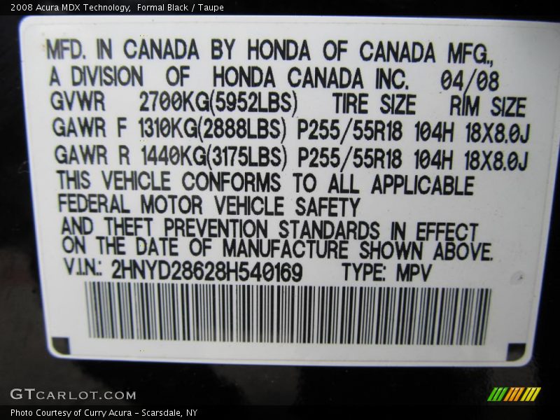 Formal Black / Taupe 2008 Acura MDX Technology