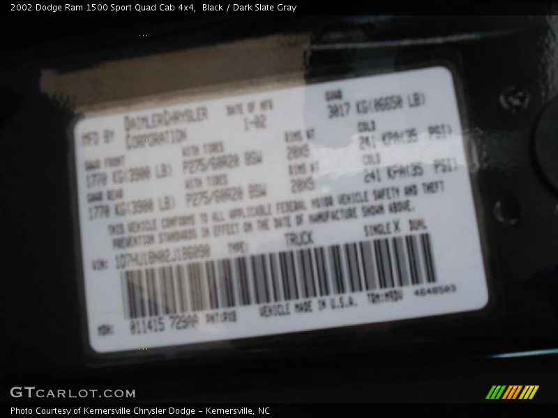 Black / Dark Slate Gray 2002 Dodge Ram 1500 Sport Quad Cab 4x4