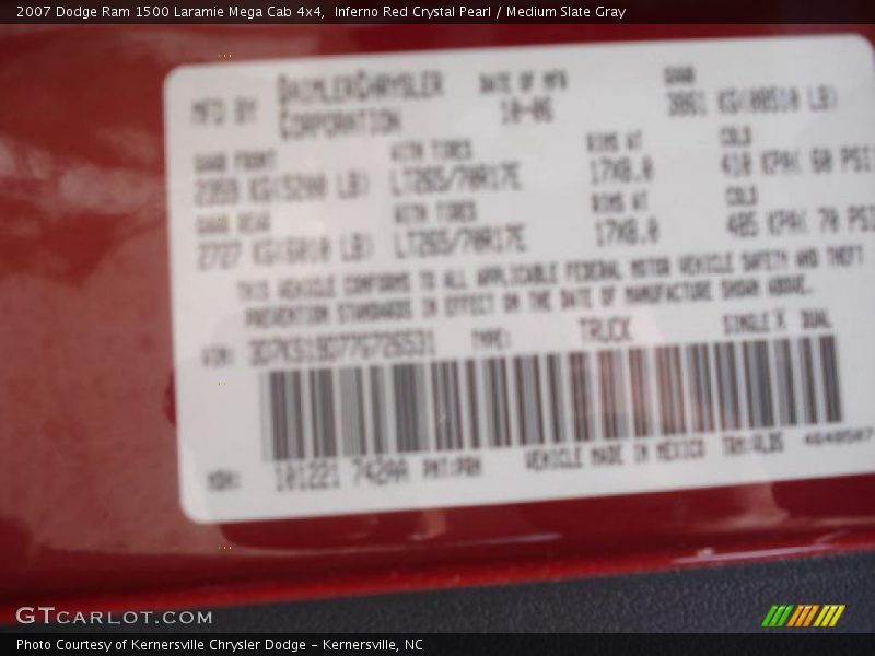 Inferno Red Crystal Pearl / Medium Slate Gray 2007 Dodge Ram 1500 Laramie Mega Cab 4x4