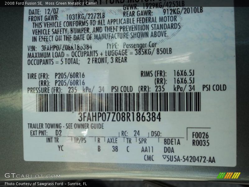 Moss Green Metallic / Camel 2008 Ford Fusion SE