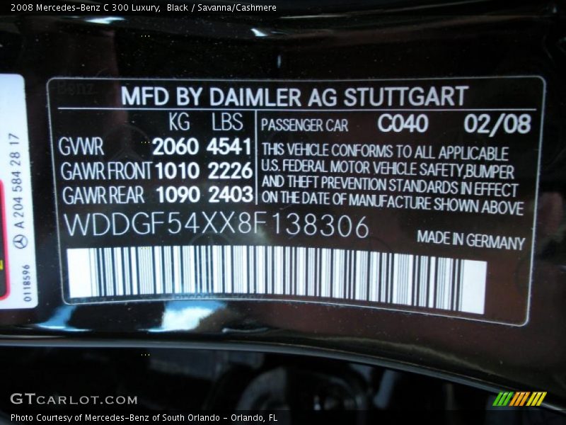 Black / Savanna/Cashmere 2008 Mercedes-Benz C 300 Luxury
