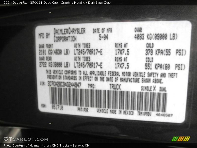 Graphite Metallic / Dark Slate Gray 2004 Dodge Ram 2500 ST Quad Cab