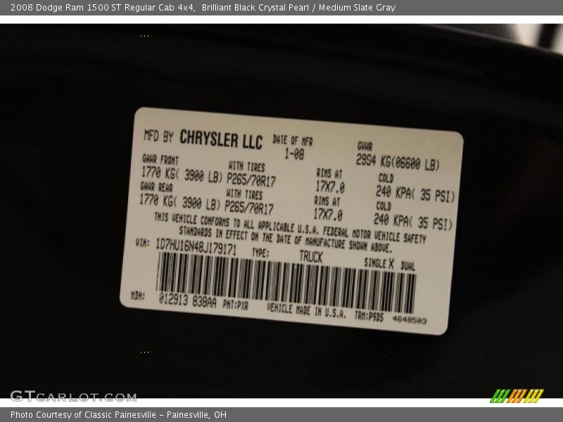 2008 Ram 1500 ST Regular Cab 4x4 Brilliant Black Crystal Pearl Color Code PXR