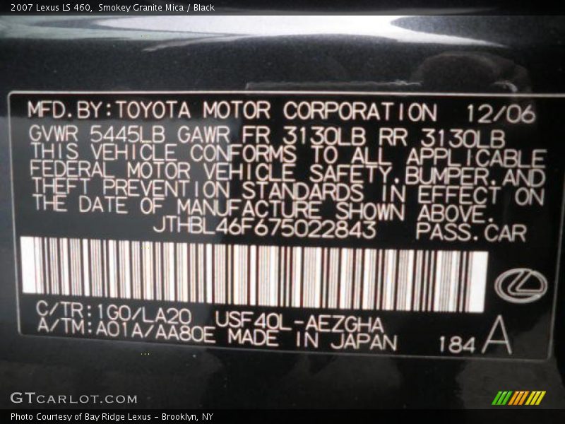Smokey Granite Mica / Black 2007 Lexus LS 460