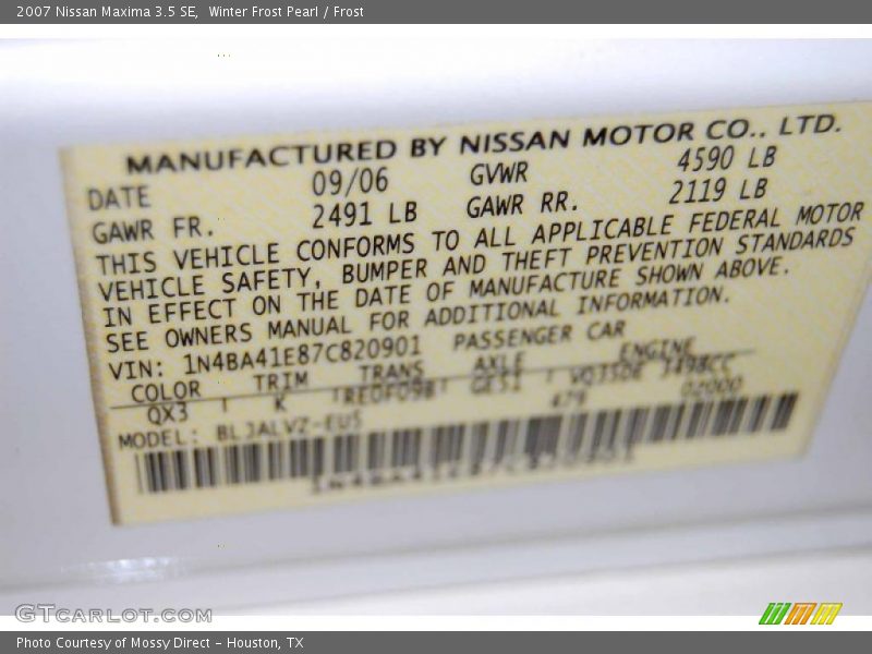 Winter Frost Pearl / Frost 2007 Nissan Maxima 3.5 SE