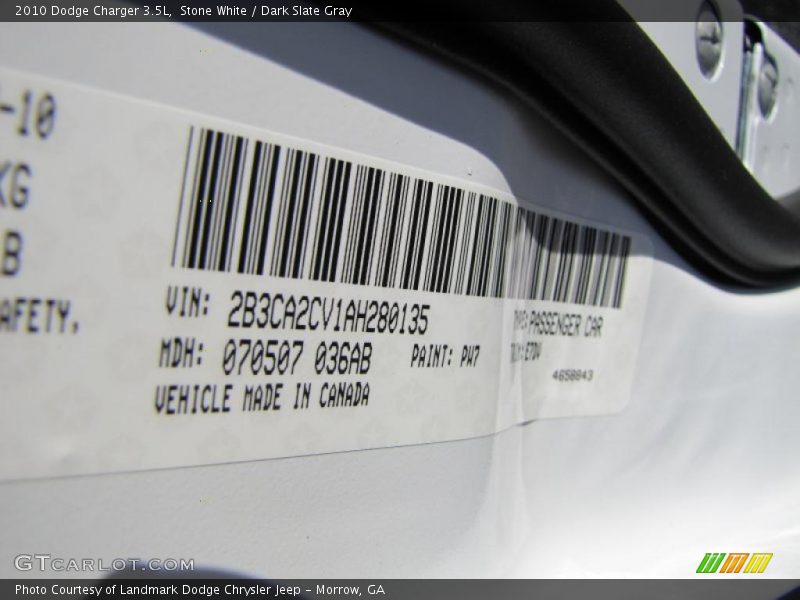 Stone White / Dark Slate Gray 2010 Dodge Charger 3.5L