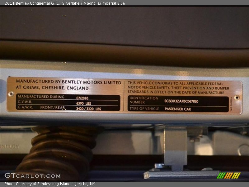 Info Tag of 2011 Continental GTC 