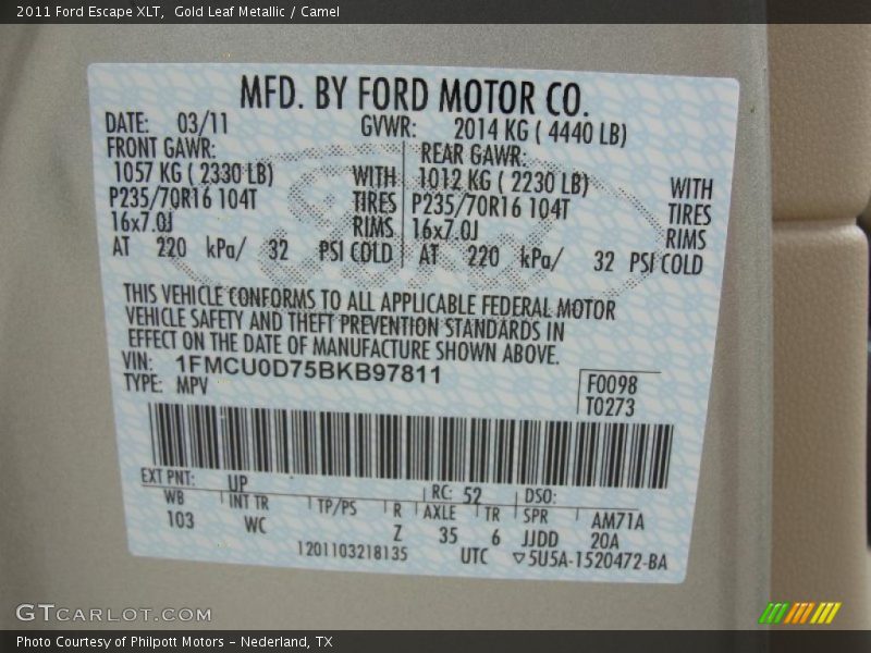 Gold Leaf Metallic / Camel 2011 Ford Escape XLT