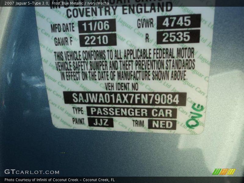 Frost Blue Metallic / Ivory/Mocha 2007 Jaguar S-Type 3.0