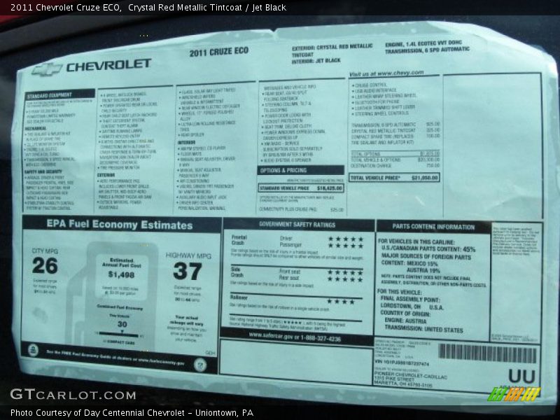 2011 Cruze ECO Window Sticker