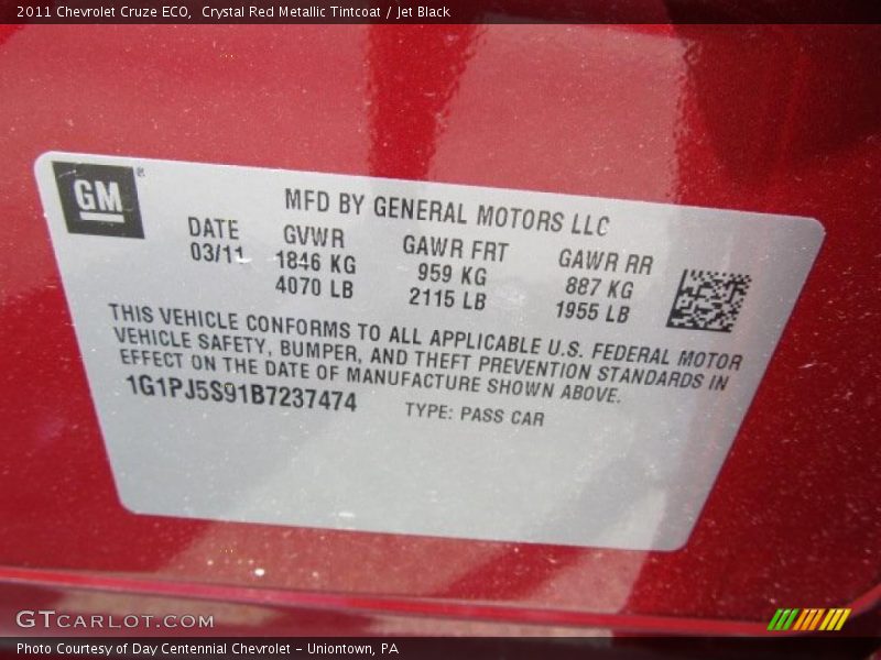 Crystal Red Metallic Tintcoat / Jet Black 2011 Chevrolet Cruze ECO