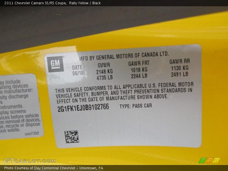 Rally Yellow / Black 2011 Chevrolet Camaro SS/RS Coupe