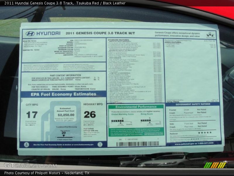  2011 Genesis Coupe 3.8 Track Window Sticker