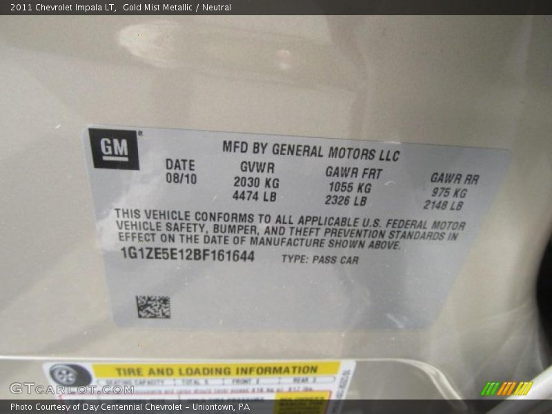 Gold Mist Metallic / Neutral 2011 Chevrolet Impala LT