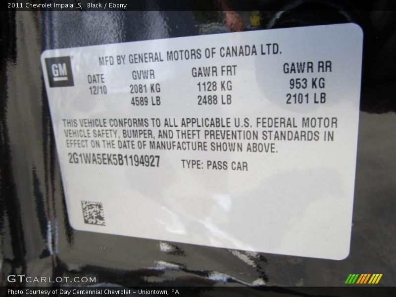 Black / Ebony 2011 Chevrolet Impala LS