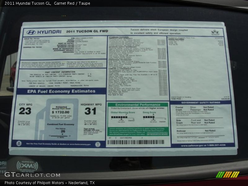  2011 Tucson GL Window Sticker