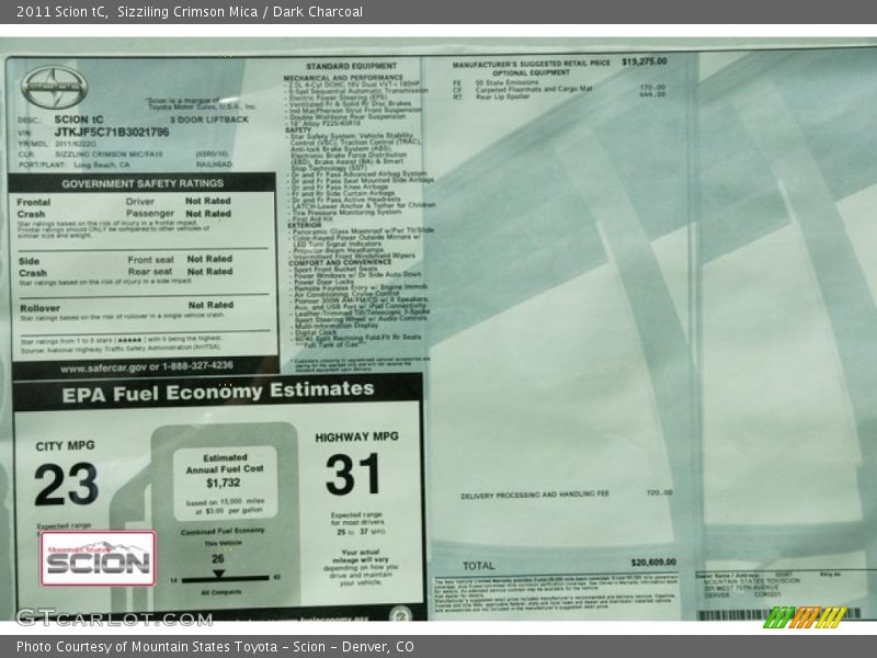 Sizziling Crimson Mica / Dark Charcoal 2011 Scion tC