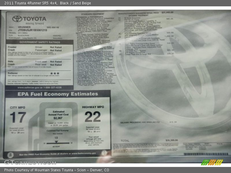 Black / Sand Beige 2011 Toyota 4Runner SR5 4x4