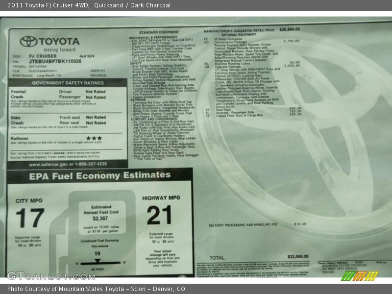  2011 FJ Cruiser 4WD Window Sticker