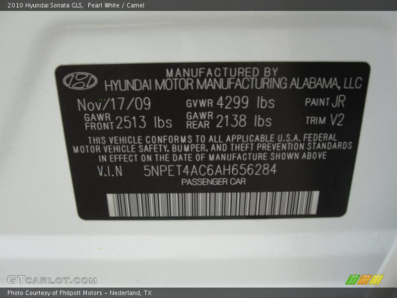 Pearl White / Camel 2010 Hyundai Sonata GLS