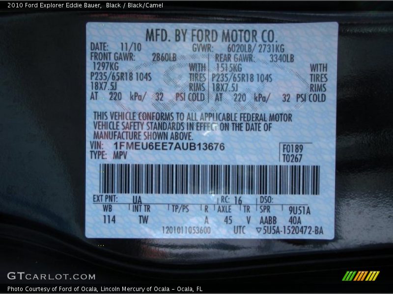 Black / Black/Camel 2010 Ford Explorer Eddie Bauer