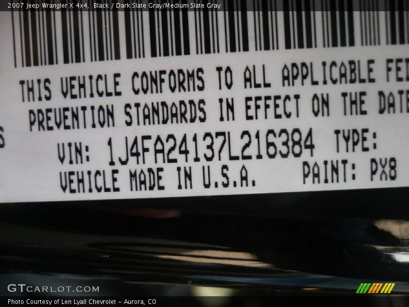 Black / Dark Slate Gray/Medium Slate Gray 2007 Jeep Wrangler X 4x4