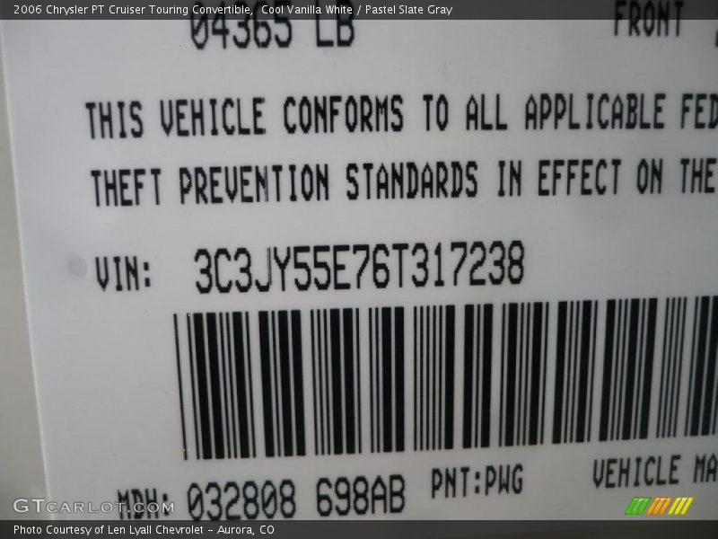 Cool Vanilla White / Pastel Slate Gray 2006 Chrysler PT Cruiser Touring Convertible