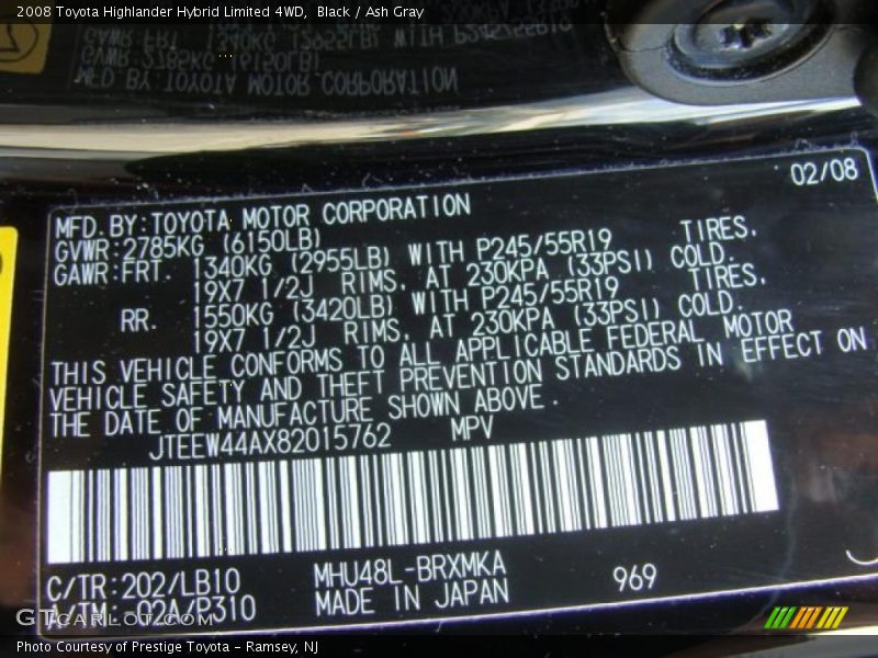Black / Ash Gray 2008 Toyota Highlander Hybrid Limited 4WD