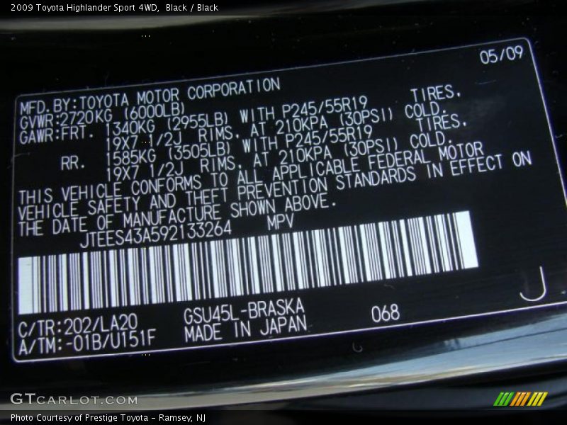 Black / Black 2009 Toyota Highlander Sport 4WD