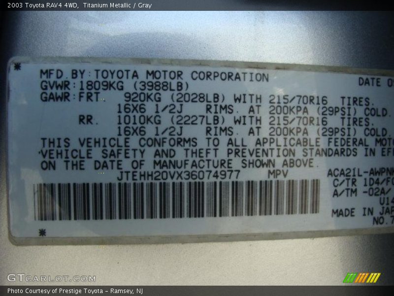 Titanium Metallic / Gray 2003 Toyota RAV4 4WD