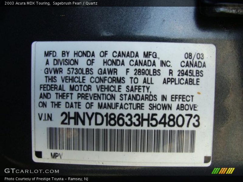 Sagebrush Pearl / Quartz 2003 Acura MDX Touring