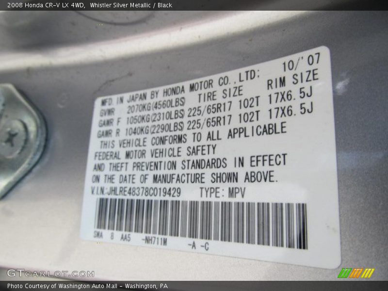 Whistler Silver Metallic / Black 2008 Honda CR-V LX 4WD