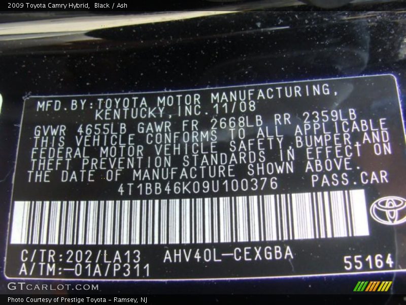 Black / Ash 2009 Toyota Camry Hybrid