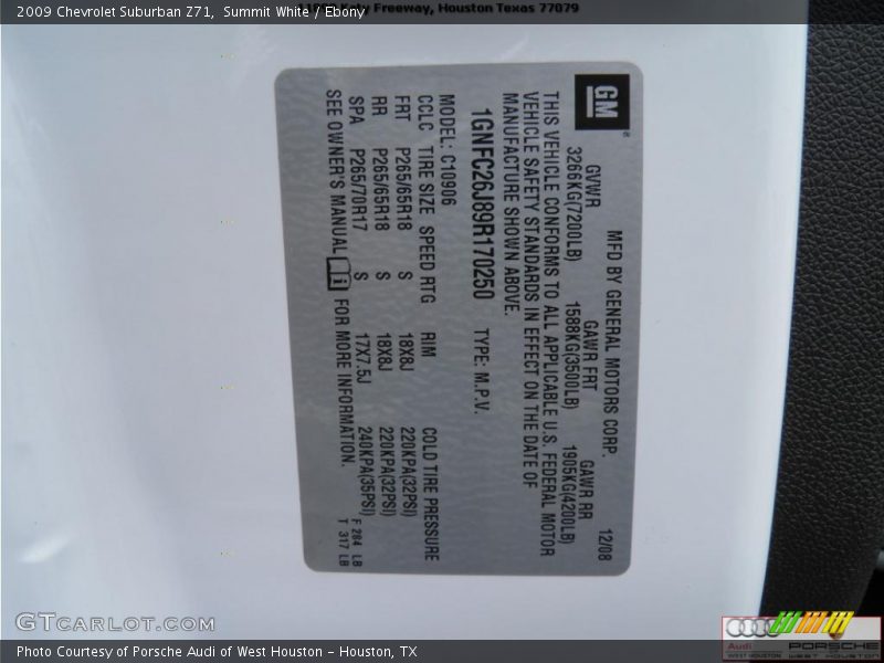 Summit White / Ebony 2009 Chevrolet Suburban Z71