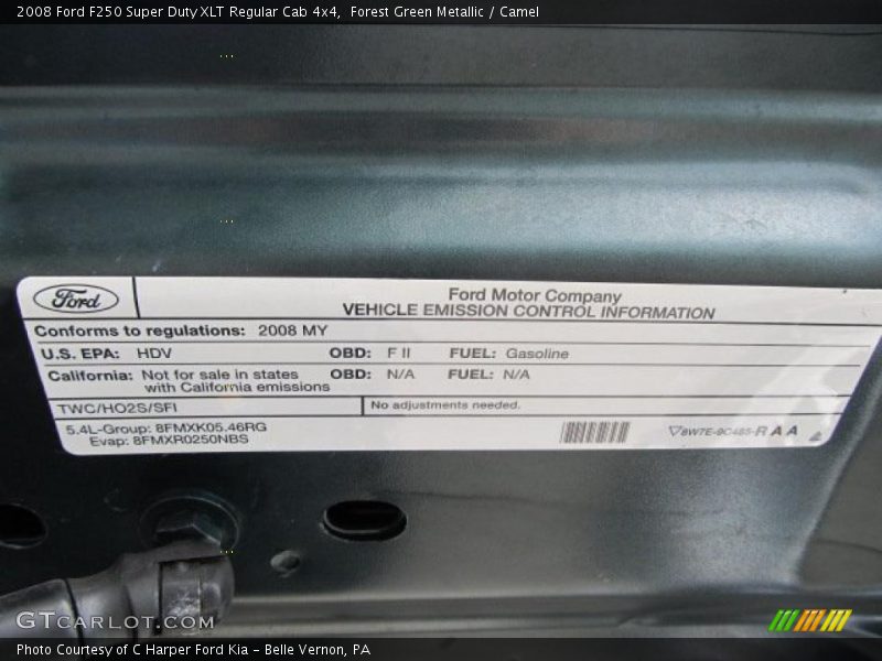 Info Tag of 2008 F250 Super Duty XLT Regular Cab 4x4