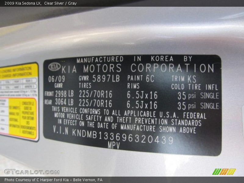 2009 Sedona LX Clear Silver Color Code 6C