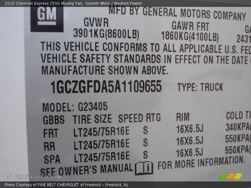 Summit White / Medium Pewter 2010 Chevrolet Express 2500 Moving Van