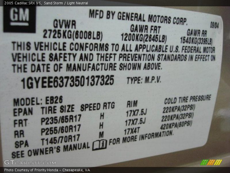 Sand Storm / Light Neutral 2005 Cadillac SRX V6