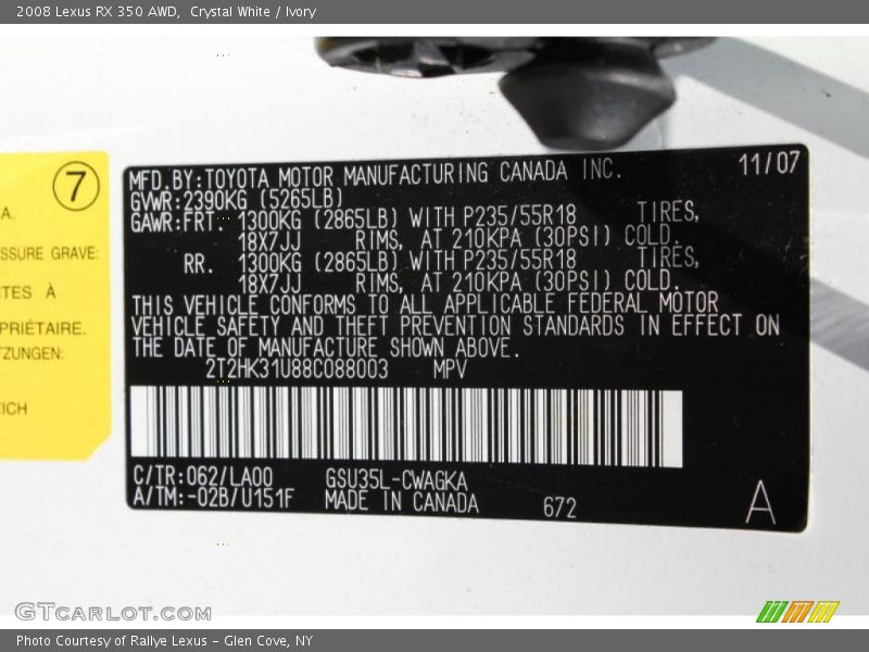 Crystal White / Ivory 2008 Lexus RX 350 AWD