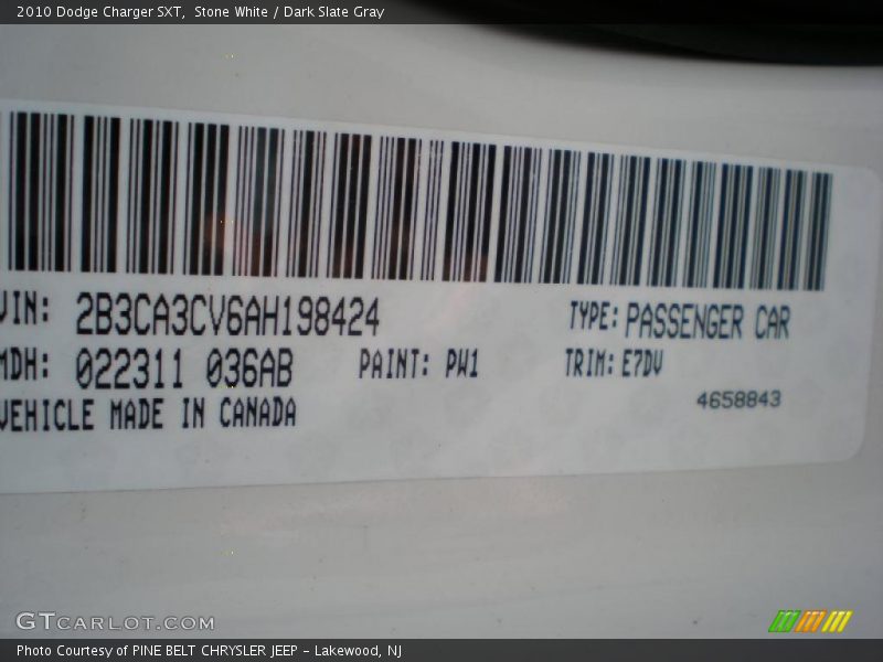 Stone White / Dark Slate Gray 2010 Dodge Charger SXT