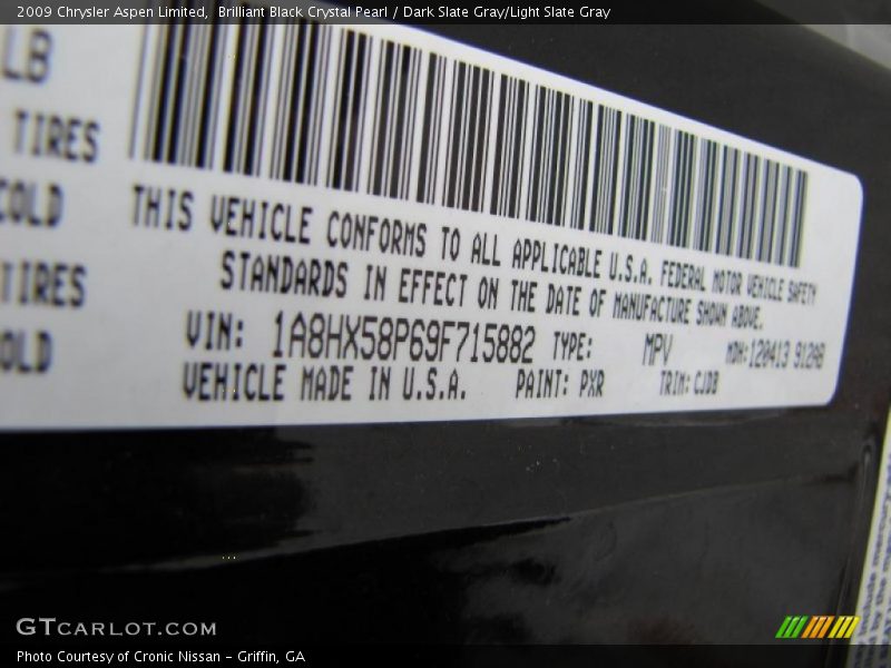 Brilliant Black Crystal Pearl / Dark Slate Gray/Light Slate Gray 2009 Chrysler Aspen Limited