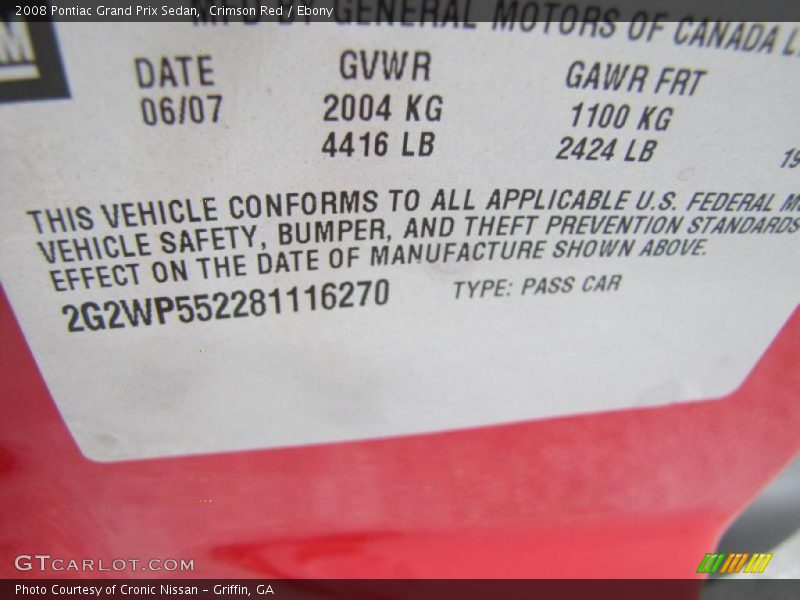 Crimson Red / Ebony 2008 Pontiac Grand Prix Sedan