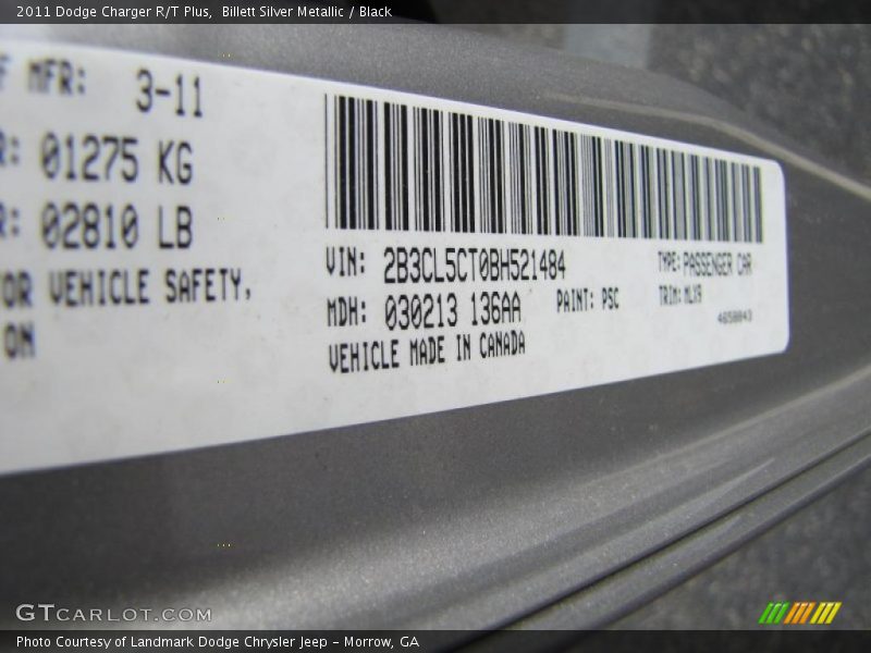 Billett Silver Metallic / Black 2011 Dodge Charger R/T Plus