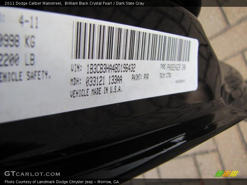 Brilliant Black Crystal Pearl / Dark Slate Gray 2011 Dodge Caliber Mainstreet