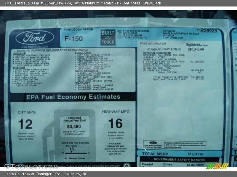 White Platinum Metallic Tri-Coat / Steel Gray/Black 2011 Ford F150 Lariat SuperCrew 4x4